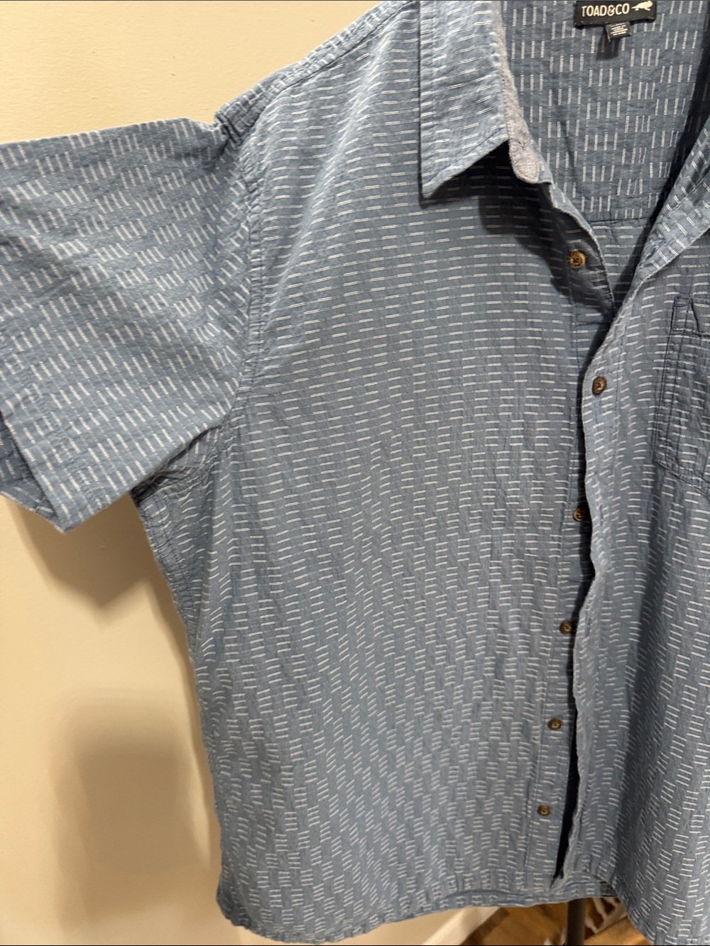 Toad&Co Organic Cotton Short Sleeve Shirt XXL Blue Textured Button‎ Up - Picture 3 of 6